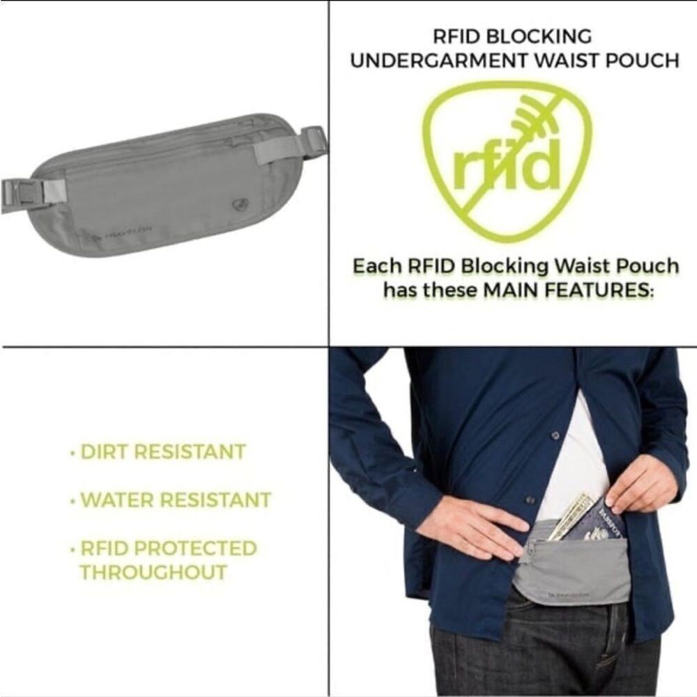 New Travelon Gray RFID Blocking Undergarment Waist Pouch Gray bag new - Picture 5 of 11